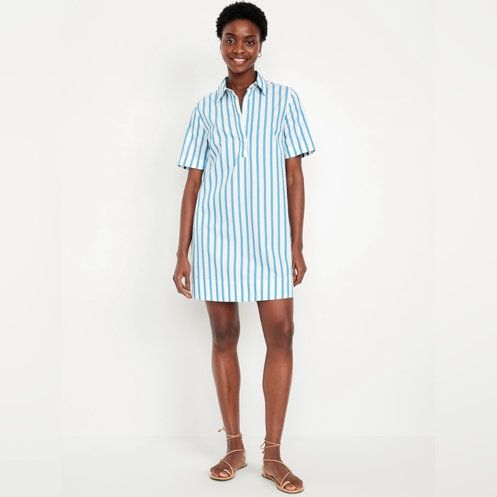Old Navy Mini Swing Shirt Dress XXL Sky Blue White Stripes Cotton - Picture 2 of 7